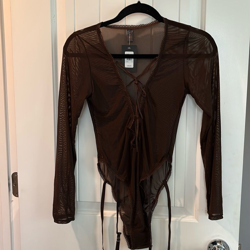 NWT Frederick's Of Hollywood Lola Lee Long Sleeve Sheer Bodysuit